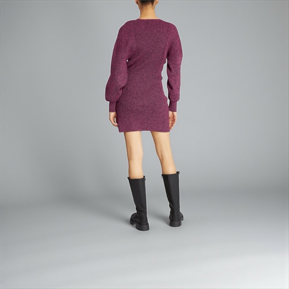 GANNI Melange Knit V-Neck Dress in Carmine Rose Size M - Picture 2 of 14